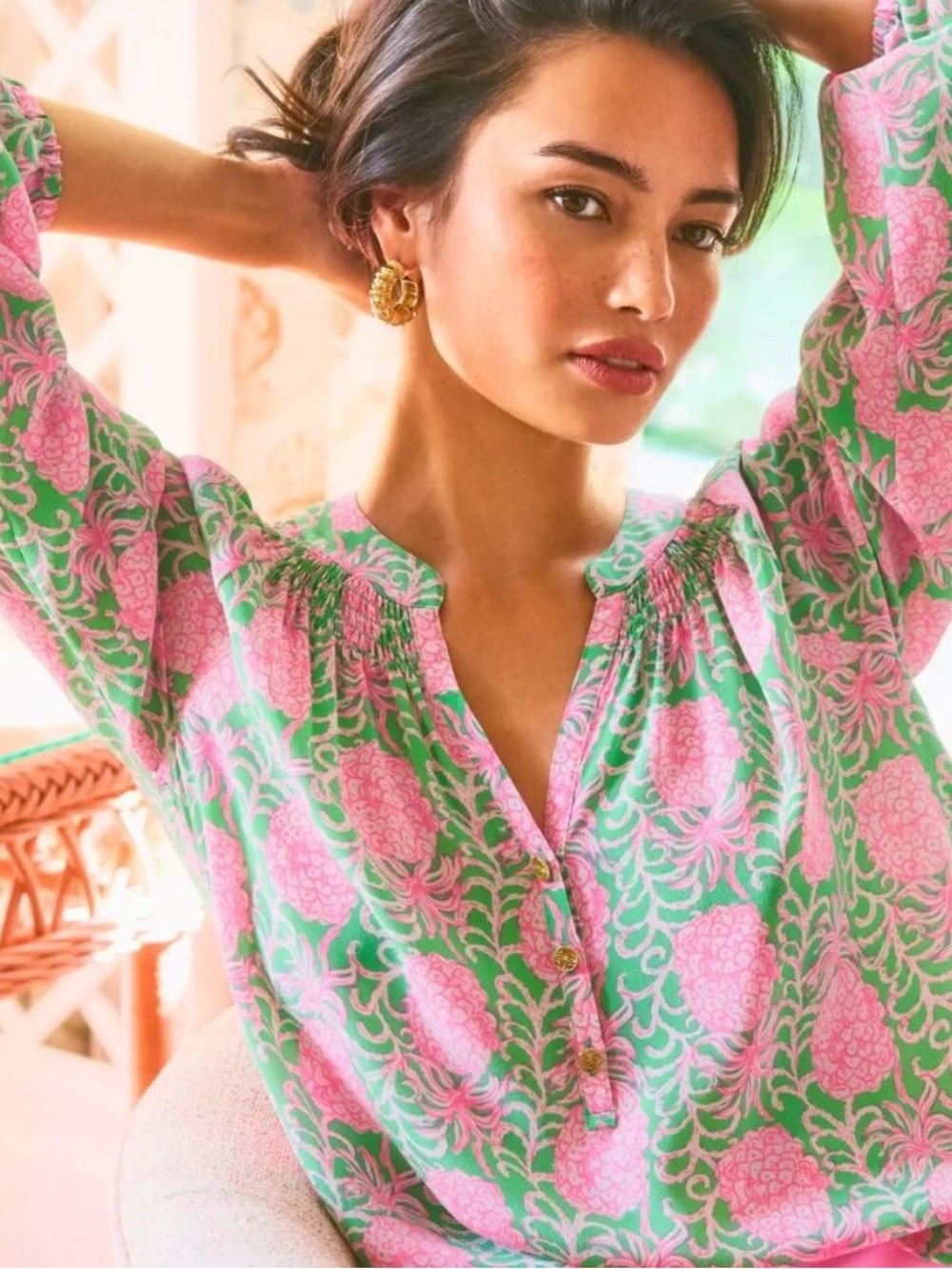 Lilly Pulitzer Elsa silk blouse Party like a Pineapple-Print